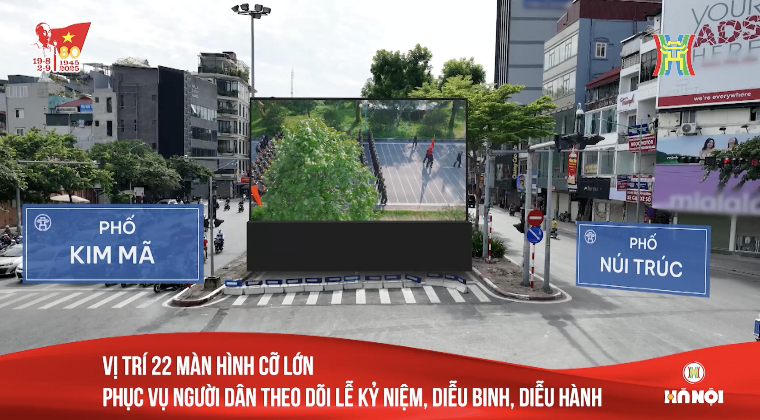 Chi tiết vị trí 22 màn hình cỡ lớn trong nội đô và 6 cửa ngõ Thủ đô phục vụ người dân theo dõi Lễ diễu binh, diễu hành- Ảnh 1.