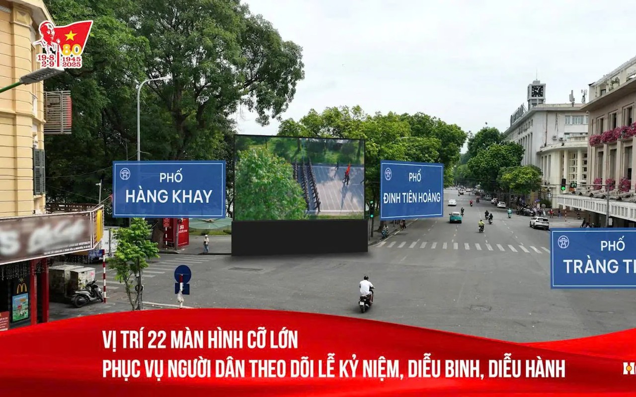 22 màn hình cỡ lớn phục vụ người dân theo dõi Lễ diễu binh