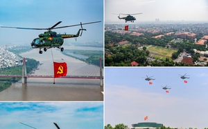 A80 - Trực thăng kéo cờ Đảng, cờ Tổ quốc rợp trời Hà Nội sáng 24/8