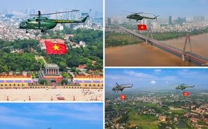 A80 - Trực thăng kéo cờ Đảng, cờ Tổ quốc trên bầu trời Thủ đô sáng 24/8