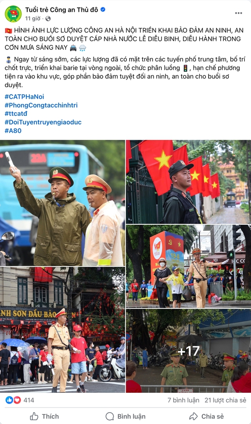 A80 - Lực lượng Công an Hà Nội triển khai đảm bảo an ninh, an toàn cho buổi sơ duyệt lễ diễu binh, diễu hành