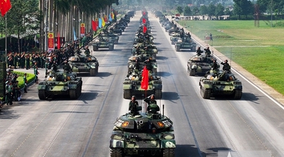 Modern military weapons and vehicles serving national grand parade